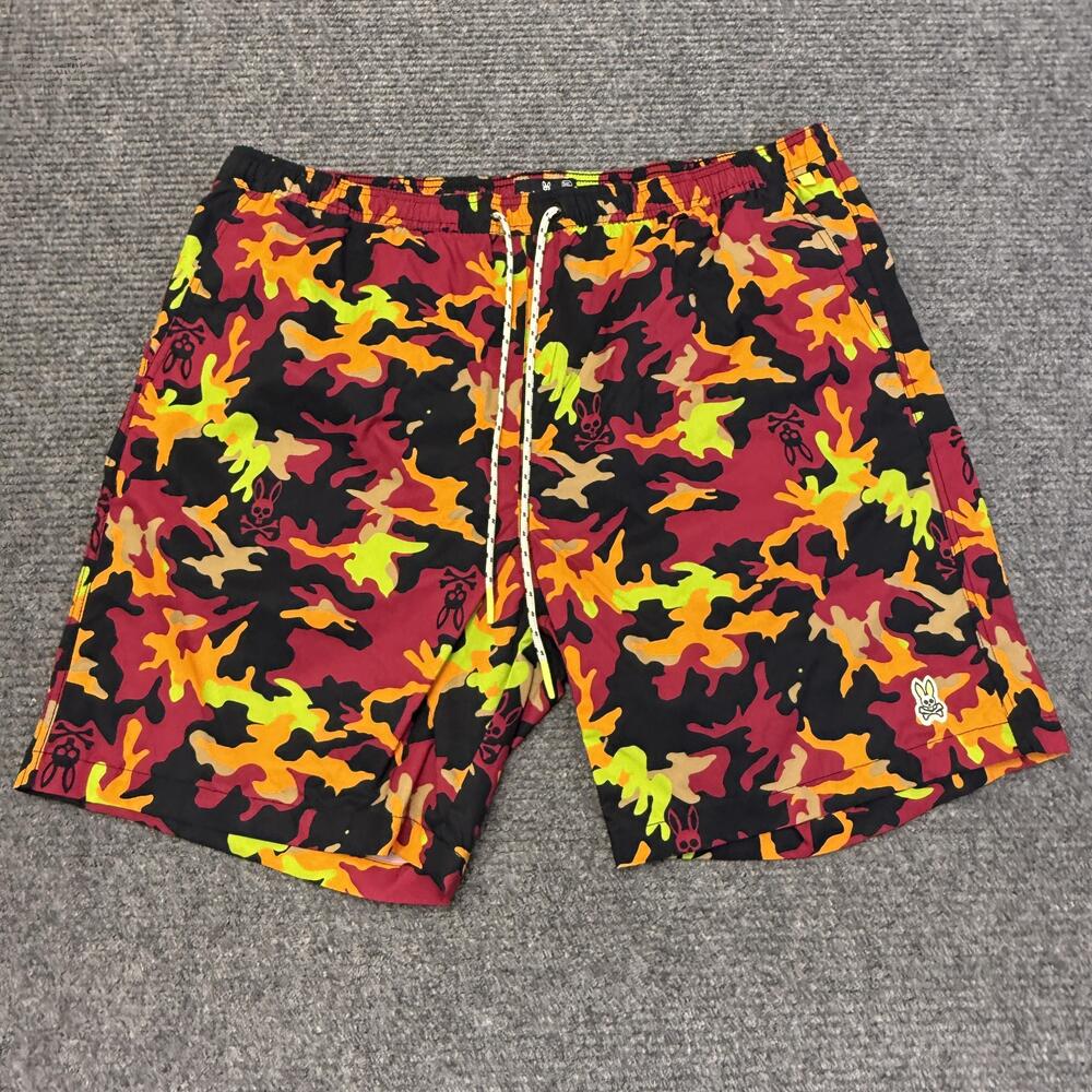 Psycho Bunny Swim Shorts Mens 3XL Multicolor Camo Skull Lined Elastic Trunks